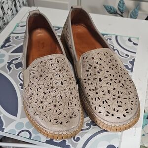 Spring Step Taupe Floral Cut-Out Loafers